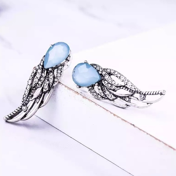 Teardrop Blue Wing Form Earring - Picture 2 of 7